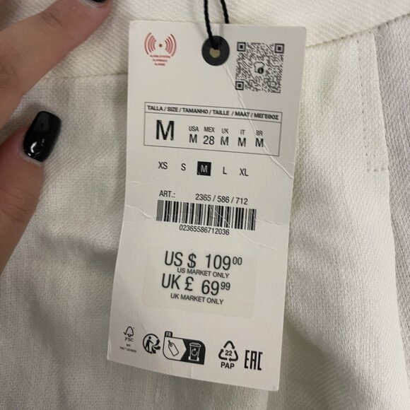 Zara Womens Pants Medium M Trousers White Wide Leg Pleated Linen 2365/586 NWT - Picture 5 of 14